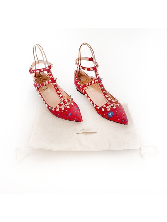 Valentino Shoes - Valentino Garavani Rockstud Caged Flats EU 37.5 US 7.5 Red Stars Studded Ballet